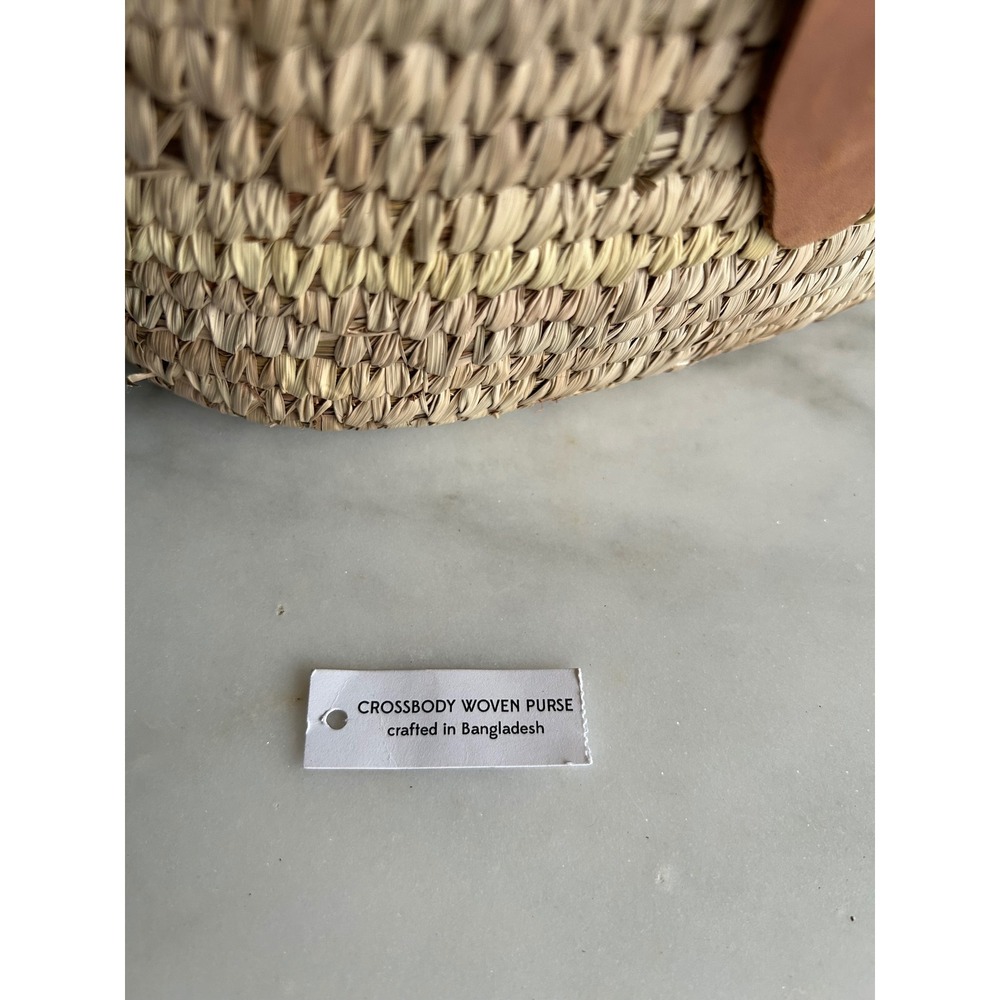 Ten Thousand Villages Woven Straw Crossbody Purse Tan Leather Trim Bangladesh - Picture 3 of 16